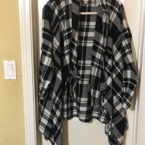 Plaid Open Front Jacket - Black and White